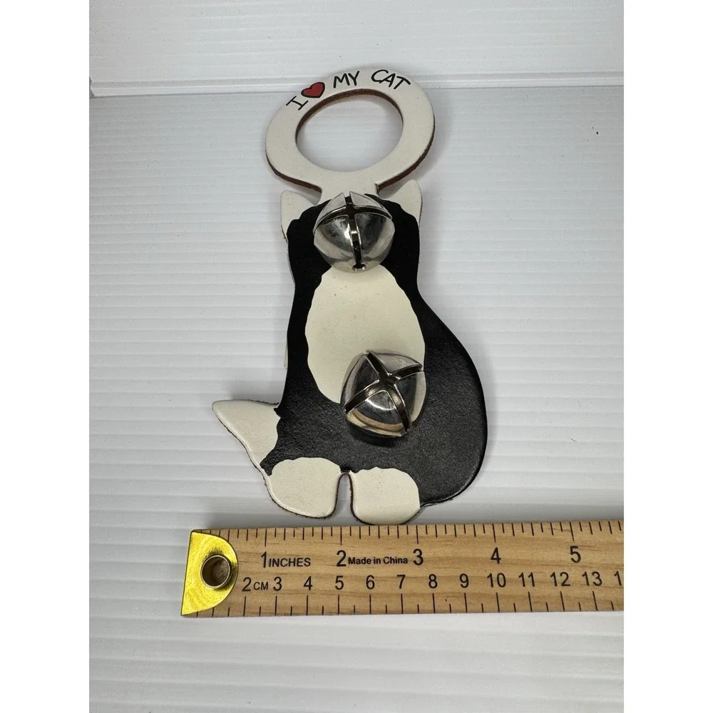 I Love My Cat Bells Leather Door Hanger Belsnickel Bell People Black White NWT